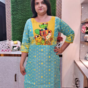 Light Blue and Yellow Cotton Jamdani Kurti